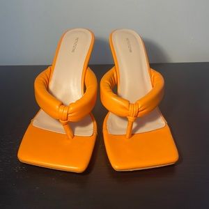 Orange Wide Fit Pu Tube Toe Thong Mid Heels